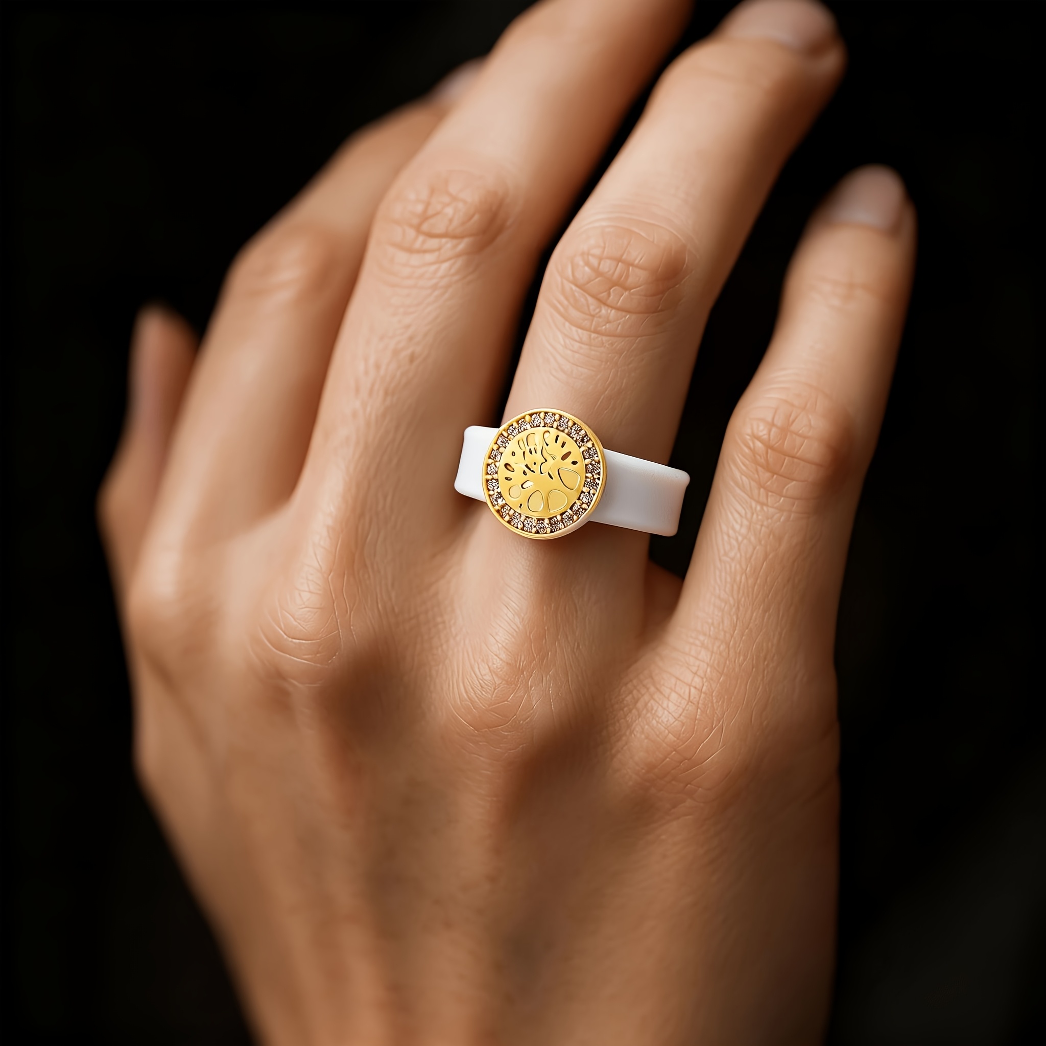 14K Gold-plated Tree of Life Silicone Ring, Unique Vow Ring